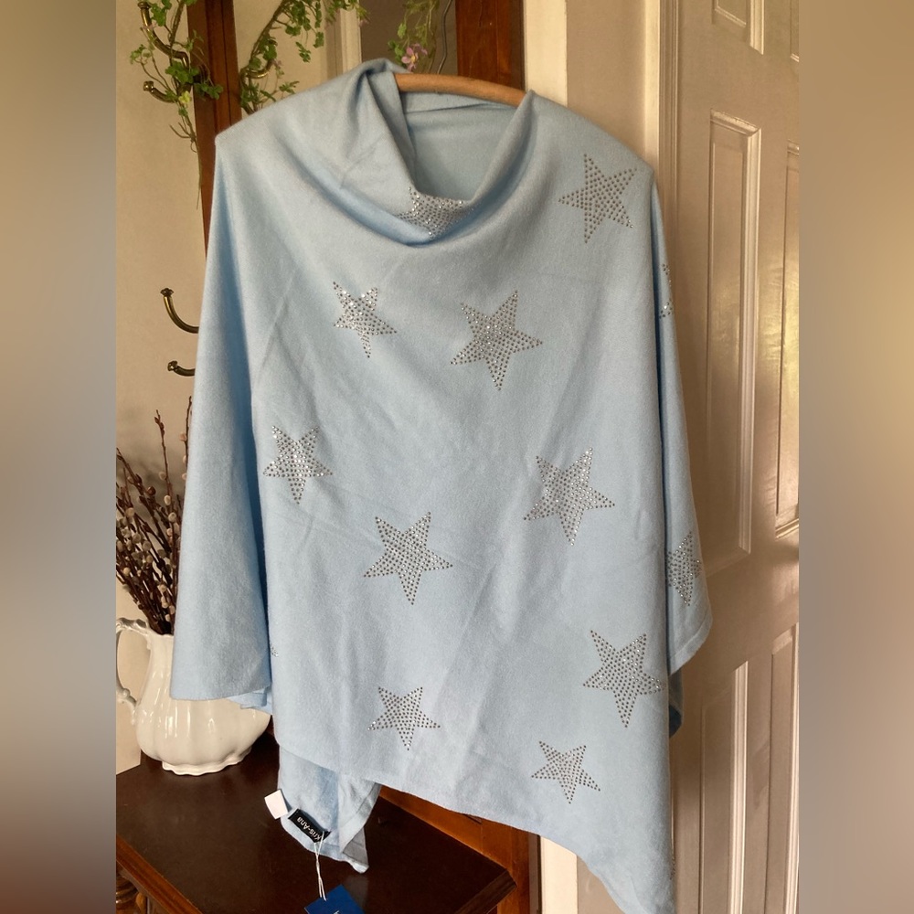Embellished Poncho. Lighter weight. Crystal Star Design. NWT. One Size.